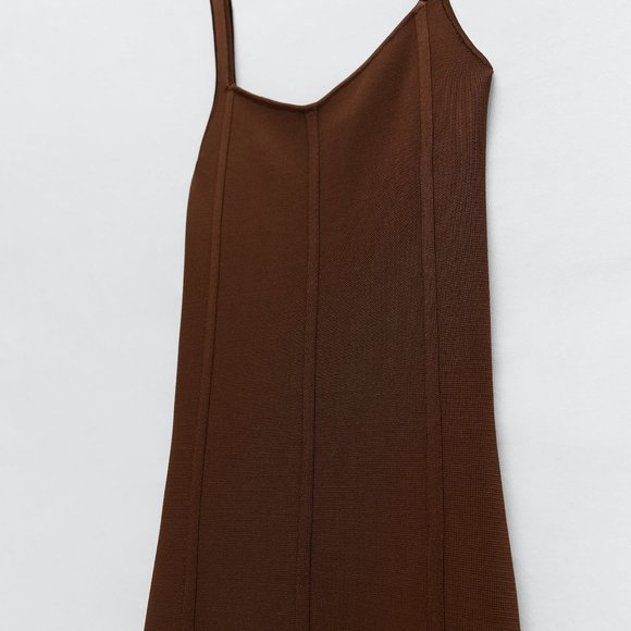 NWT ZARA BROWN KNITTED SLEEVELESS DRESS - Picture 2 of 7